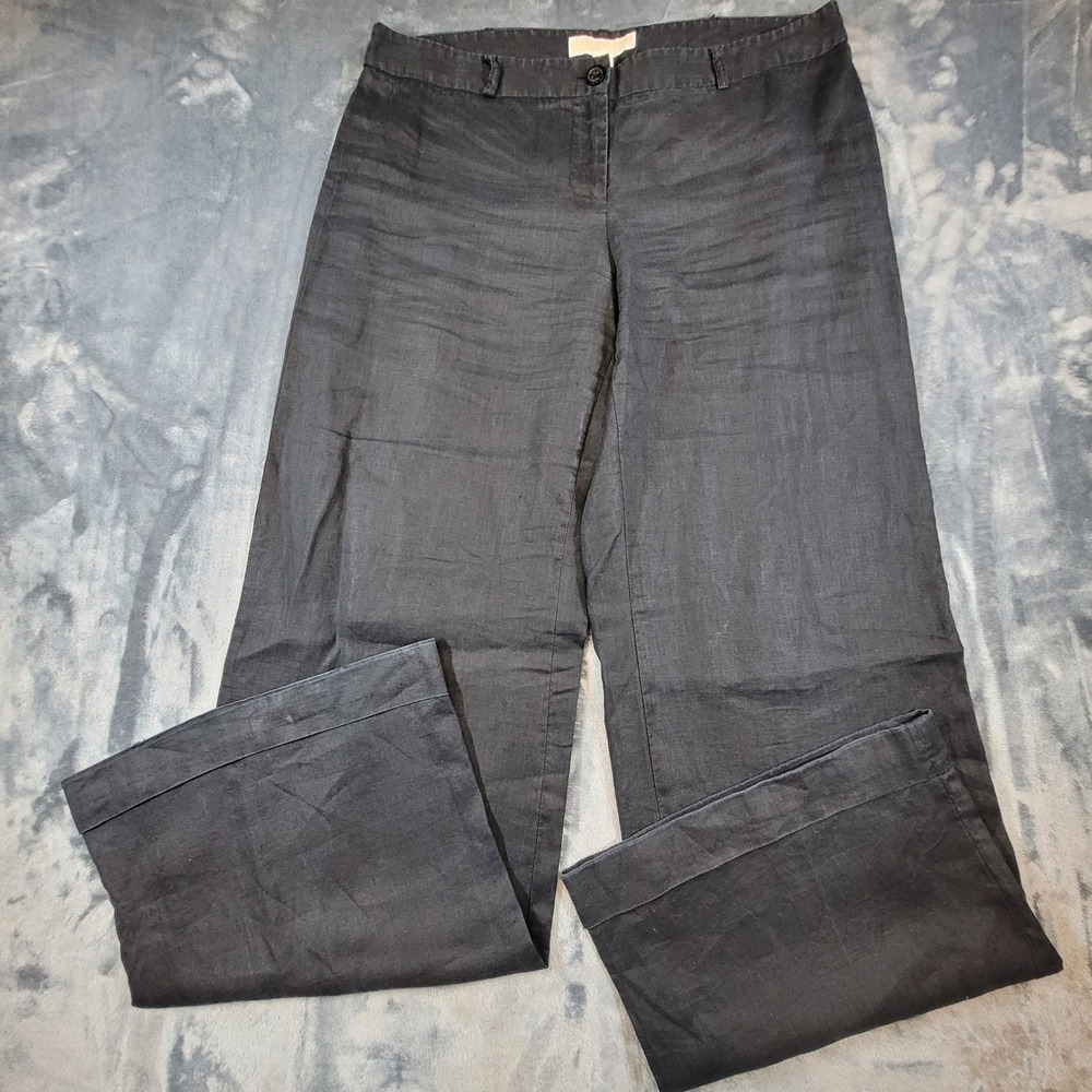 Michael Michael Kors Womens Dark Grey 100% Linen Wide Leg Trousers Pants Size 10